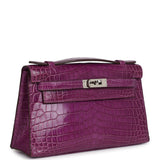 Pre-owned Hermes Kelly Pochette Violet Shiny Niloticus Crocodile Palladium Hardware