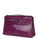 Pre-owned Hermes Kelly Pochette Violet Shiny Niloticus Crocodile Palladium Hardware