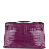 Pre-owned Hermes Kelly Pochette Violet Shiny Niloticus Crocodile Palladium Hardware