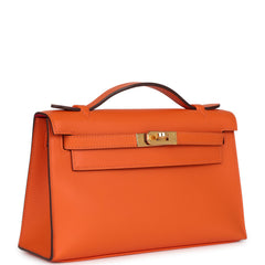 Hermes Special Order (HSS) Kelly Pochette Orange Verso Swift Gold Hardware