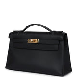 Hermes Kelly Pochette Black Swift Gold Hardware