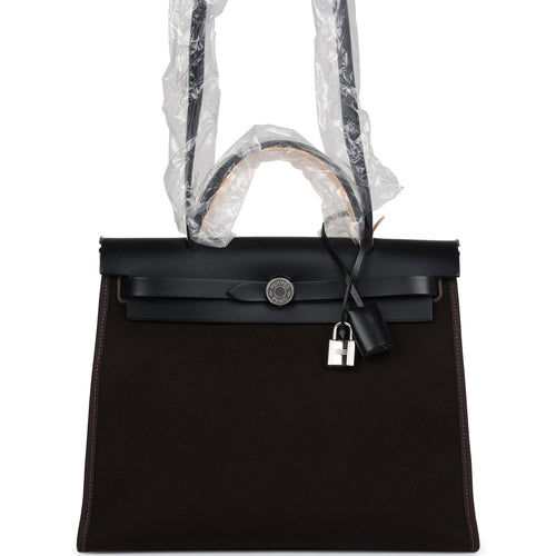 Hermes Herbag Zip 31 PM Ebene Toile H Canvas & Black Hunter Palladium Hardware