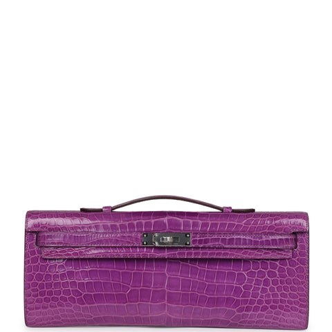 Hermes Kelly Cut Ultraviolet Shiny Porosus Crocodile Palladium Hardware