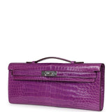 Hermes Kelly Cut Ultraviolet Shiny Porosus Crocodile Palladium Hardware