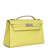 Hermes Kelly Pochette Lime Matte Alligator Palladium Hardware