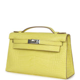 Hermes Kelly Pochette Lime Matte Alligator Palladium Hardware