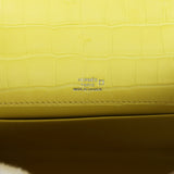 Hermes Kelly Pochette Lime Matte Alligator Palladium Hardware