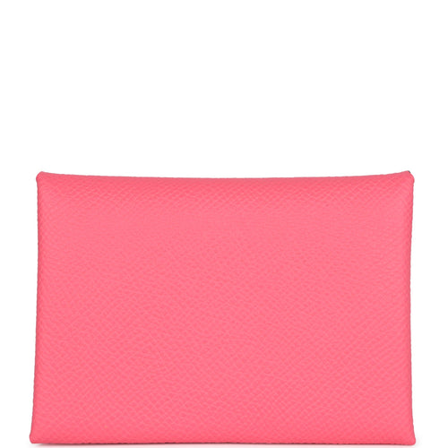 Hermes Calvi Duo Card Holder Rose Azalee Epsom Palladium Hardware