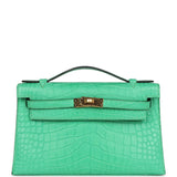 Hermes Kelly Pochette Vert Comics Matte Alligator Gold Hardware