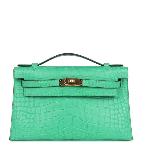 Hermes Kelly Pochette Vert Comics Matte Alligator Gold Hardware