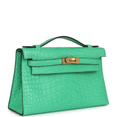 Hermes Kelly Pochette Vert Comics Matte Alligator Gold Hardware