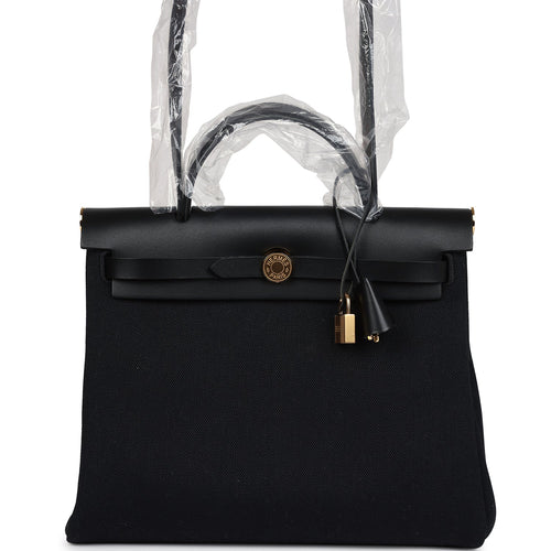 Hermes Herbag Zip 31 PM Black Toile H Canvas and Black Hunter Gold Hardware