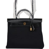 Hermes Herbag Zip 31 PM Black Toile H Canvas and Black Hunter Gold Hardware