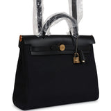 Hermes Herbag Zip 31 PM Black Toile H Canvas and Black Hunter Gold Hardware