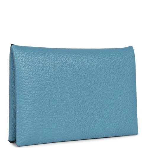 Hermes Calvi Card Holder New Bleu Jean Chevre Mysore Palladium Hardware