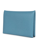 Hermes Calvi Card Holder New Bleu Jean Chevre Mysore Palladium Hardware