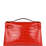 Hermes Kelly Pochette Orange Poppy Shiny Alligator Palladium Hardware