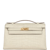 Hermes Kelly Pochette Beton Matte Alligator Gold Hardware