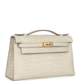 Hermes Kelly Pochette Beton Matte Alligator Gold Hardware