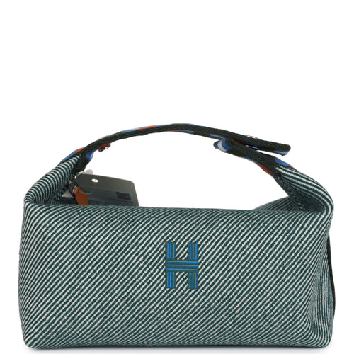 Hermes Bride-A-Brac Au Carre Case PM Vert Foret H Natte Canvas and Wool Palladium Hardware