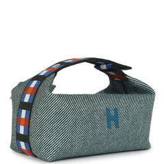 Hermes Bride-A-Brac Au Carre Case PM Vert Foret H Natte Canvas and Wool Palladium Hardware