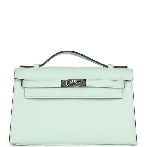 Hermes Kelly Pochette Vert Peppermint Swift Palladium Hardware