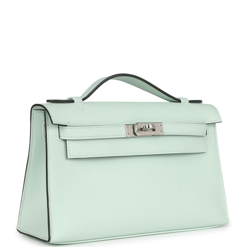 Hermes Kelly Pochette Vert Peppermint Swift Palladium Hardware