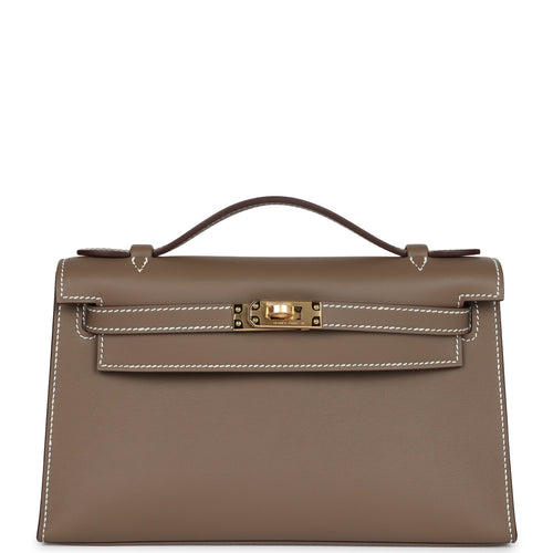 Hermes Kelly Pochette Etoupe Swift Gold Hardware