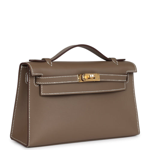 Hermes Kelly Pochette Etoupe Swift Gold Hardware