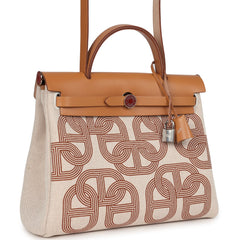 Hermes Herbag Zip PM 31 "Circuit 24" Ecru Toile H Canvas, Naturel Sable Hunter Lacquered Palladium Hardware