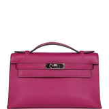 Pre-owned Hermes Kelly Pochette Rose Pourpre Swift Palladium Hardware