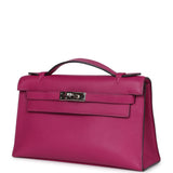 Pre-owned Hermes Kelly Pochette Rose Pourpre Swift Palladium Hardware