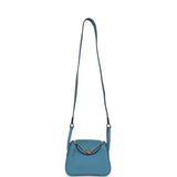 Hermes Mini Lindy Blue Jean Clemence Gold Hardware