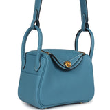 Hermes Mini Lindy Blue Jean Clemence Gold Hardware