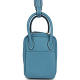 Hermes Mini Lindy Blue Jean Clemence Gold Hardware