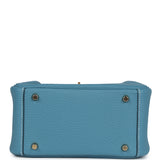 Hermes Mini Lindy Blue Jean Clemence Gold Hardware