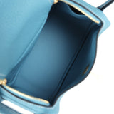 Hermes Mini Lindy Blue Jean Clemence Gold Hardware