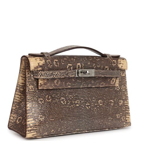 Hermes Kelly Pochette Desert Varanus Salvator Lizard Palladium Hardware