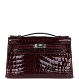 Hermes Kelly Pochette Bordeaux Shiny Niloticus Crocodile Palladium Hardware