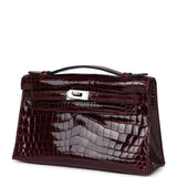 Hermes Kelly Pochette Bordeaux Shiny Niloticus Crocodile Palladium Hardware