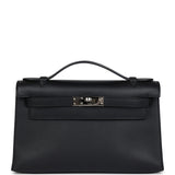 Pre-owned Hermes Kelly Pochette Black Swift Palladium Hardware