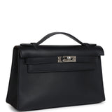 Pre-owned Hermes Kelly Pochette Black Swift Palladium Hardware