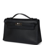 Pre-owned Hermes Kelly Pochette Black Swift Palladium Hardware