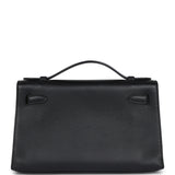 Pre-owned Hermes Kelly Pochette Black Swift Palladium Hardware