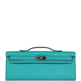 Pre-owned Hermes Kelly Cut Bleu Paon Swift Gold Hardware