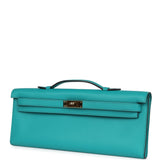 Pre-owned Hermes Kelly Cut Bleu Paon Swift Gold Hardware