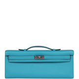 Pre-owned Hermes Kelly Cut Turquoise Swift Palladium Hardware