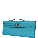 Pre-owned Hermes Kelly Cut Turquoise Swift Palladium Hardware