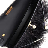 Hermes Kelly Elan Foile Black Shiny Porosus Crocodile and Ostrich Feather Gold Hardware