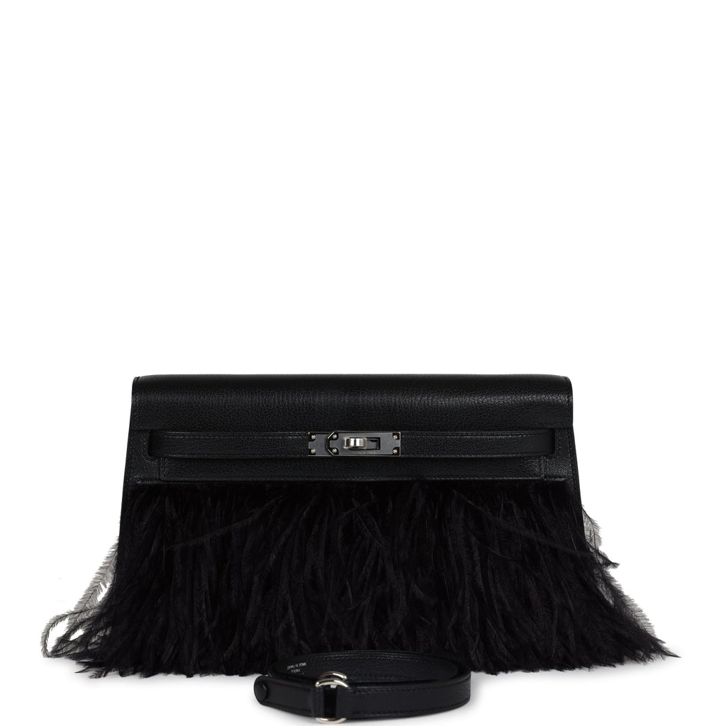 Hermes Kelly Elan Foile Chevre Chamkila and Ostrich Feather Palladium